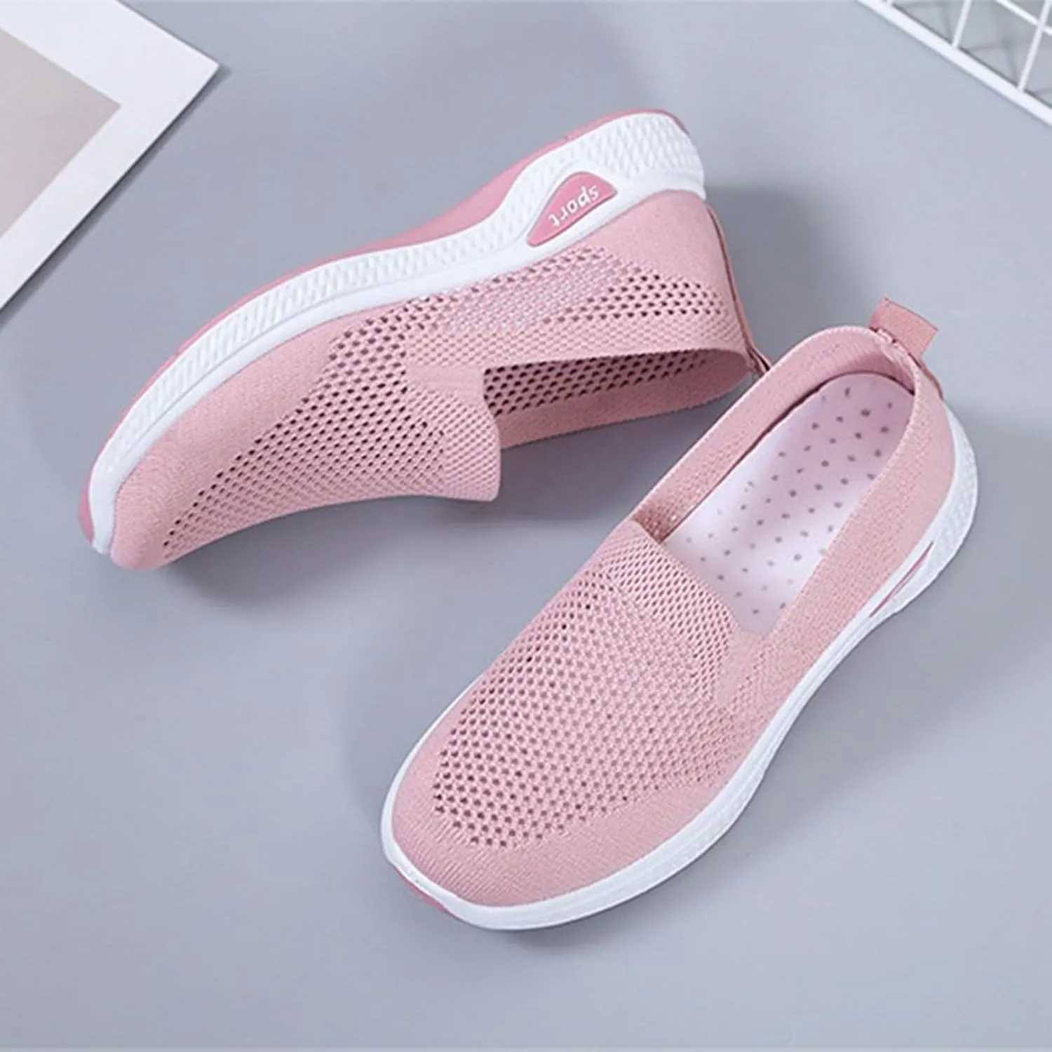 Womens Orthopedic Sneakers Slip on Walking Shoes Breathable Soft Woven Shoe Non-Slip Mesh Up Footwear Lightweight Comfortable Arch Support Sneaker