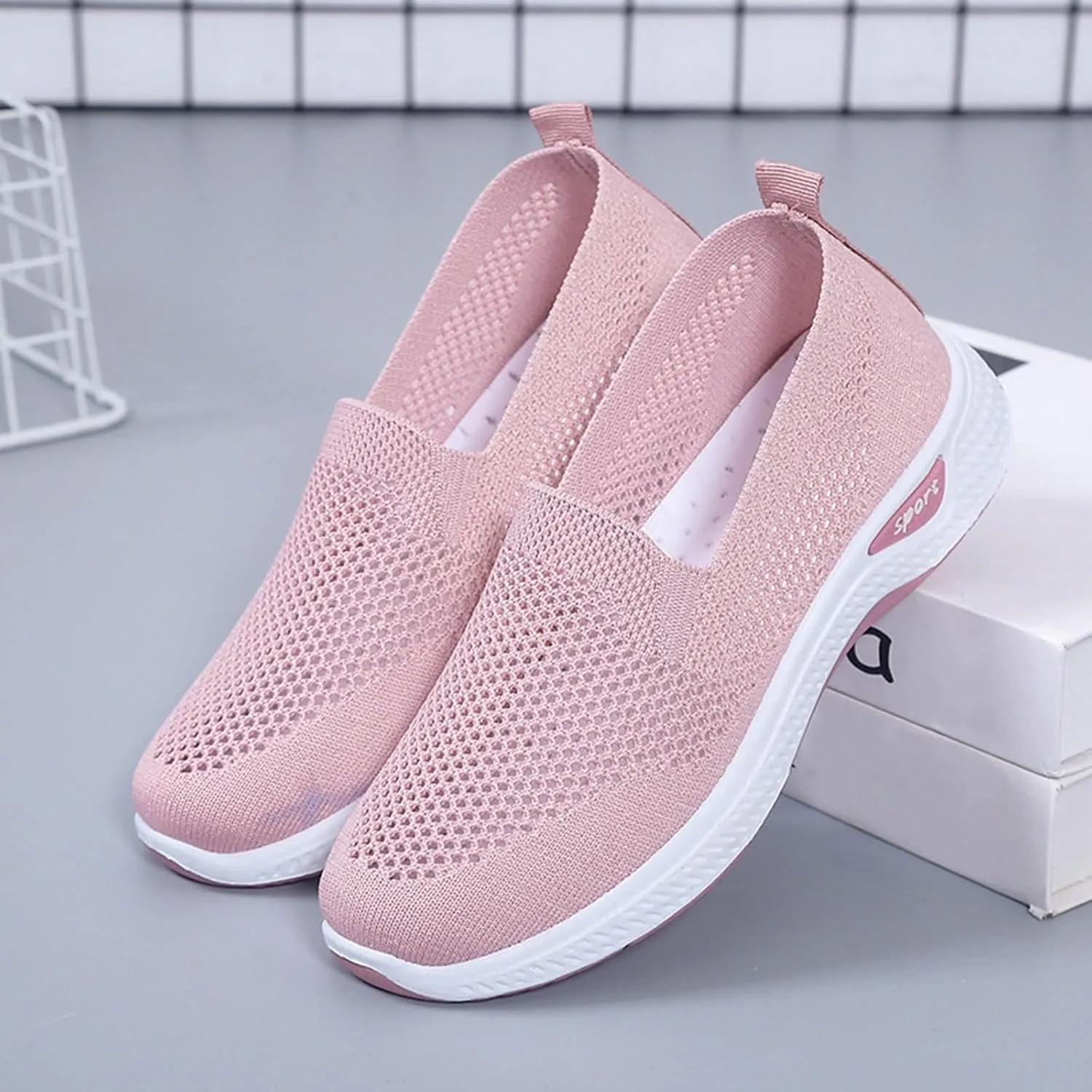 Womens Orthopedic Sneakers Slip on Walking Shoes Breathable Soft Woven Shoe Non-Slip Mesh Up Footwear Lightweight Comfortable Arch Support Sneaker