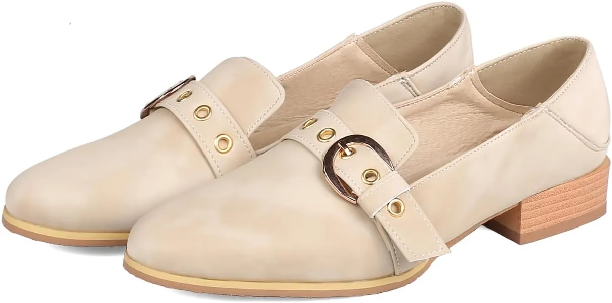 Women's Pointed Closed Toe Pump Loafers Pull-On Chunky Low Heel Metallic Buckle Classic Western Work Office Dress Casual Shoes Comfort Business Party Dating Shopping Daily Wear Pumps