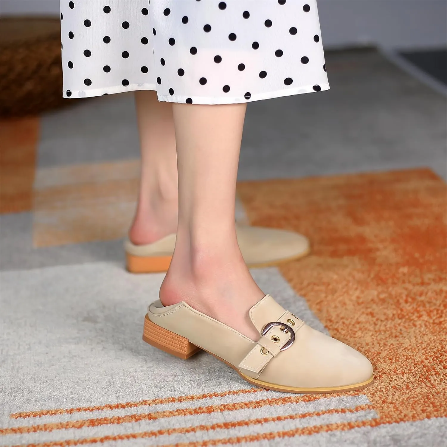 Women's Pointed Closed Toe Pump Loafers Pull-On Chunky Low Heel Metallic Buckle Classic Western Work Office Dress Casual Shoes Comfort Business Party Dating Shopping Daily Wear Pumps