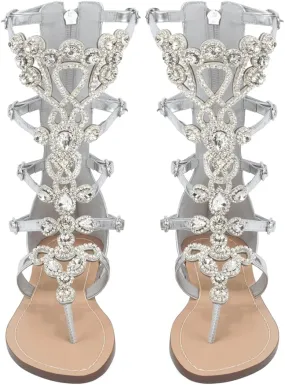 Women's Rhinestone Gladiator Sandals Stylish Flats for Summer Beach Weddings