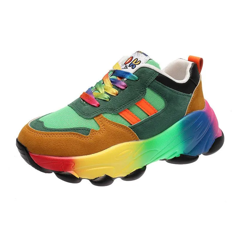 Women's spring summer rainbow colorful platform sneakers