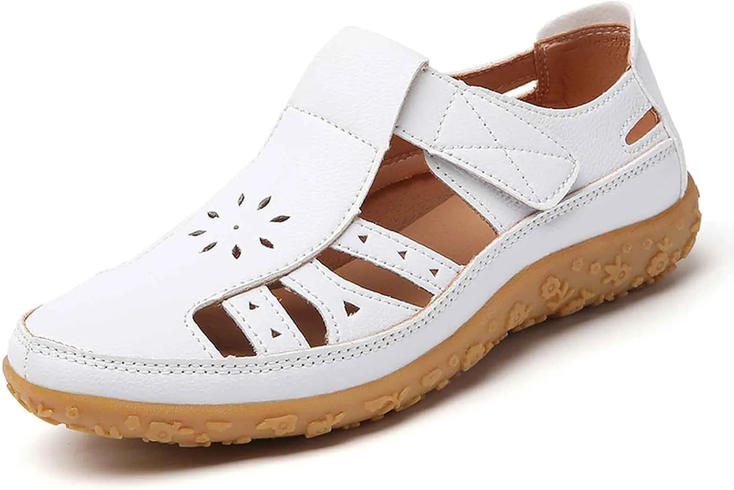 Women's Summer Sandals Breathable Perforated Casual Shoes Comfortable Flat Footbed Fashionable Closed Toe Beach Walking